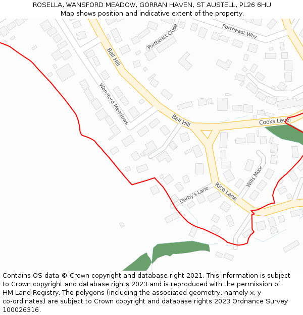 ROSELLA, WANSFORD MEADOW, GORRAN HAVEN, ST AUSTELL, PL26 6HU: Location map and indicative extent of plot