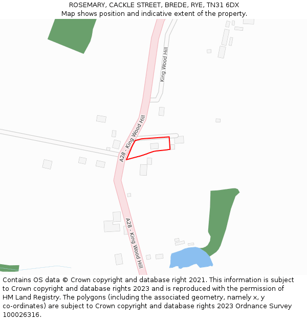 ROSEMARY, CACKLE STREET, BREDE, RYE, TN31 6DX: Location map and indicative extent of plot