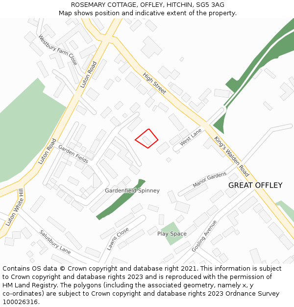 ROSEMARY COTTAGE, OFFLEY, HITCHIN, SG5 3AG: Location map and indicative extent of plot