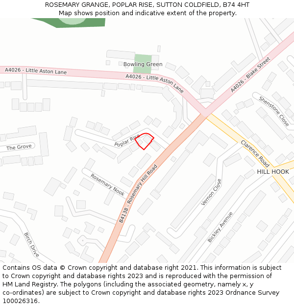 ROSEMARY GRANGE, POPLAR RISE, SUTTON COLDFIELD, B74 4HT: Location map and indicative extent of plot