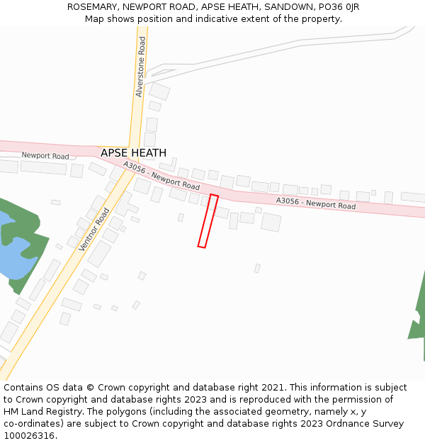 ROSEMARY, NEWPORT ROAD, APSE HEATH, SANDOWN, PO36 0JR: Location map and indicative extent of plot