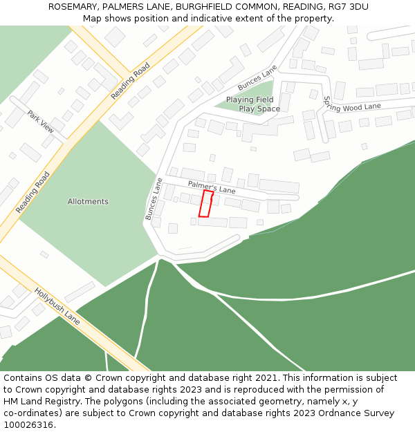 ROSEMARY, PALMERS LANE, BURGHFIELD COMMON, READING, RG7 3DU: Location map and indicative extent of plot