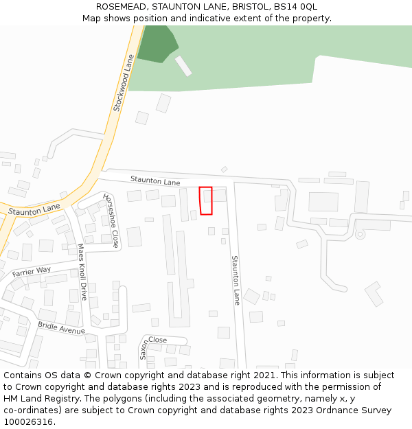 ROSEMEAD, STAUNTON LANE, BRISTOL, BS14 0QL: Location map and indicative extent of plot