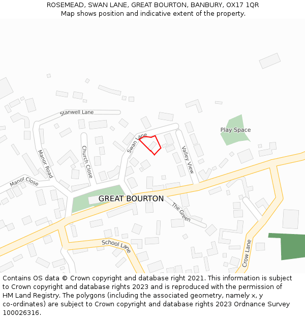 ROSEMEAD, SWAN LANE, GREAT BOURTON, BANBURY, OX17 1QR: Location map and indicative extent of plot