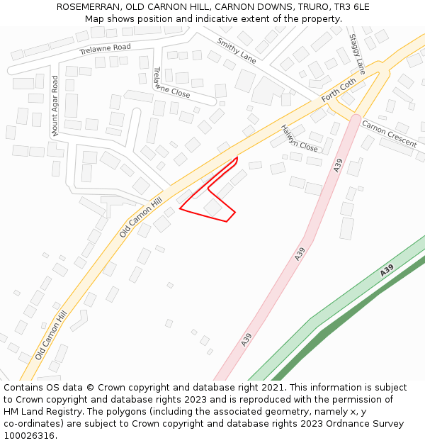 ROSEMERRAN, OLD CARNON HILL, CARNON DOWNS, TRURO, TR3 6LE: Location map and indicative extent of plot