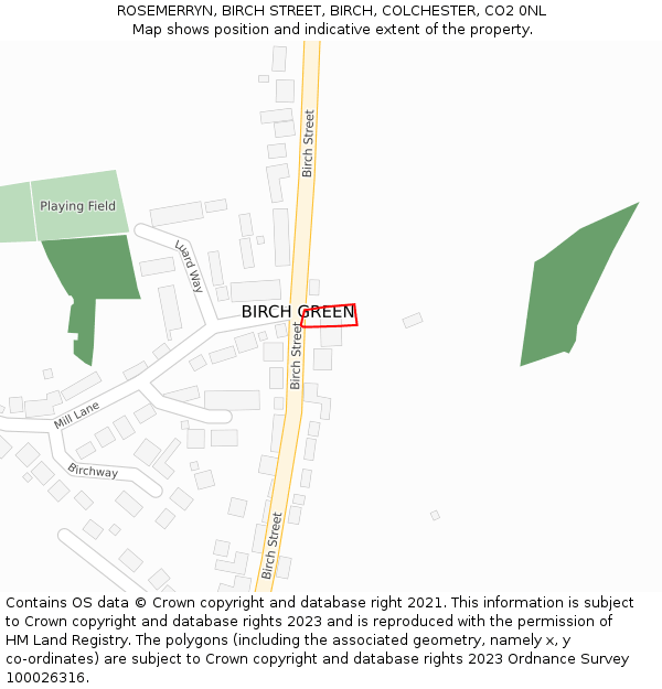 ROSEMERRYN, BIRCH STREET, BIRCH, COLCHESTER, CO2 0NL: Location map and indicative extent of plot