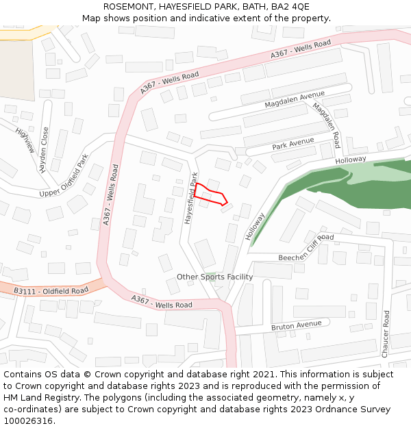 ROSEMONT, HAYESFIELD PARK, BATH, BA2 4QE: Location map and indicative extent of plot