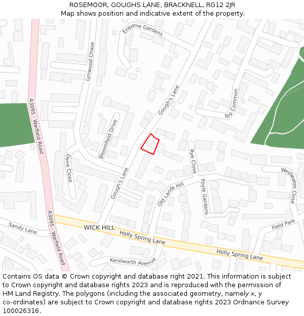 ROSEMOOR, GOUGHS LANE, BRACKNELL, RG12 2JR: Location map and indicative extent of plot