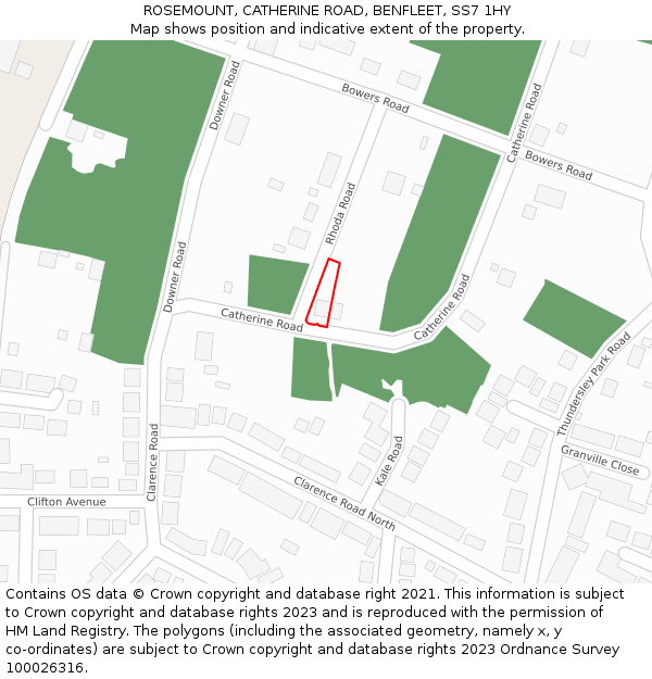 ROSEMOUNT, CATHERINE ROAD, BENFLEET, SS7 1HY: Location map and indicative extent of plot