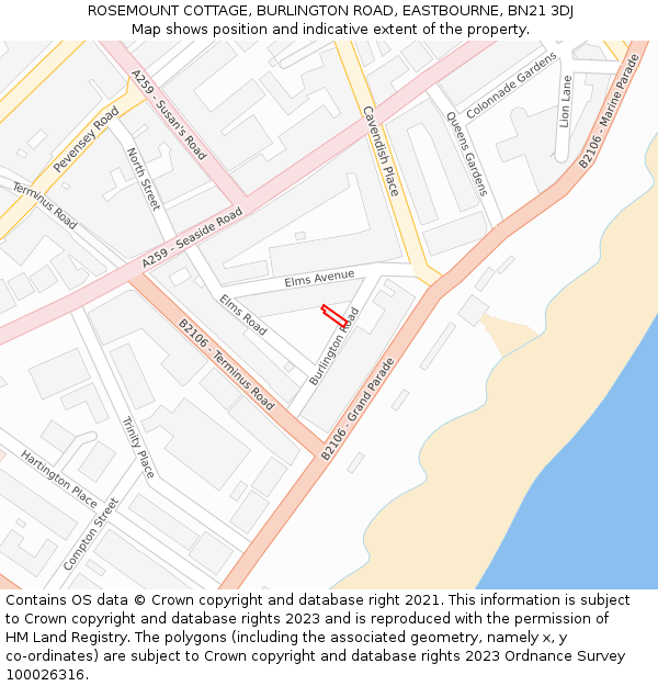 ROSEMOUNT COTTAGE, BURLINGTON ROAD, EASTBOURNE, BN21 3DJ: Location map and indicative extent of plot