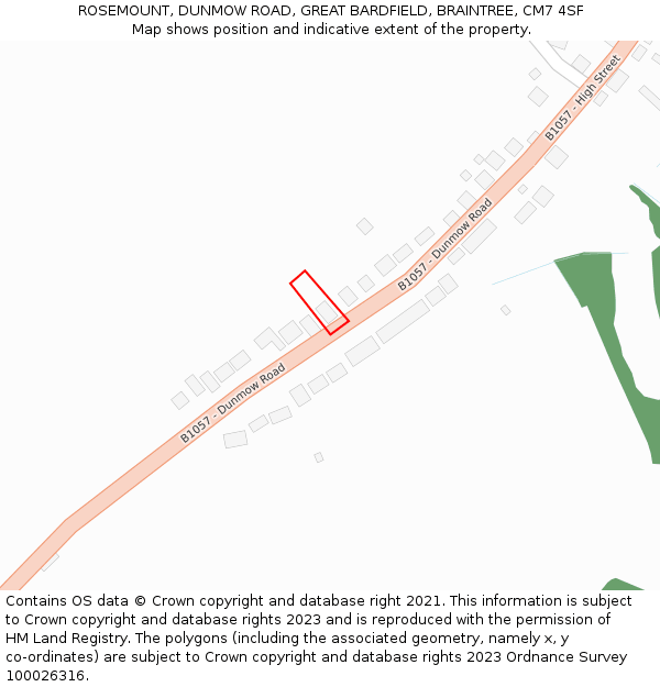 ROSEMOUNT, DUNMOW ROAD, GREAT BARDFIELD, BRAINTREE, CM7 4SF: Location map and indicative extent of plot