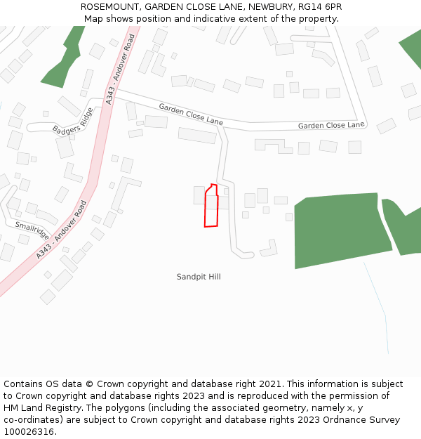 ROSEMOUNT, GARDEN CLOSE LANE, NEWBURY, RG14 6PR: Location map and indicative extent of plot