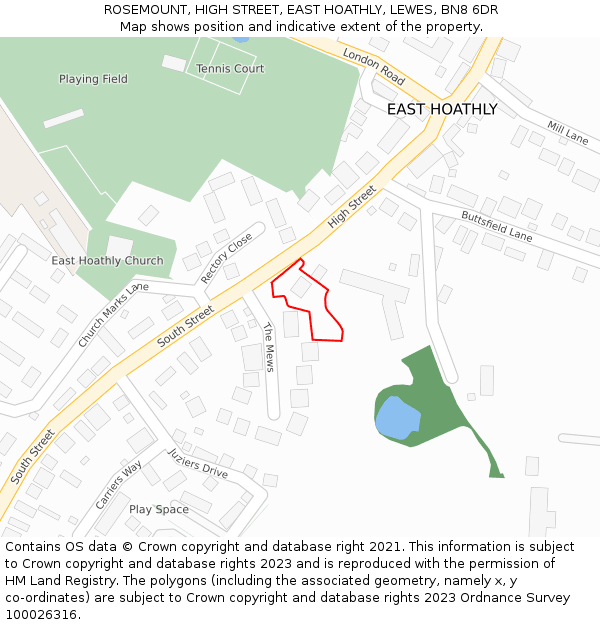 ROSEMOUNT, HIGH STREET, EAST HOATHLY, LEWES, BN8 6DR: Location map and indicative extent of plot