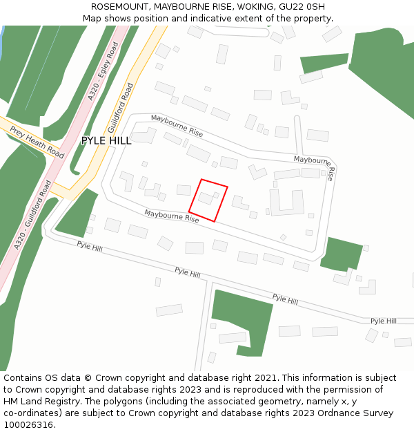 ROSEMOUNT, MAYBOURNE RISE, WOKING, GU22 0SH: Location map and indicative extent of plot