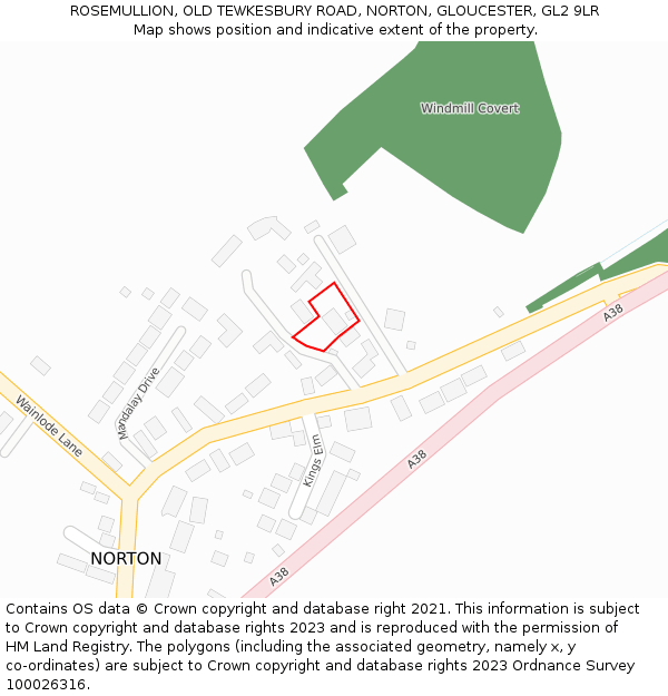 ROSEMULLION, OLD TEWKESBURY ROAD, NORTON, GLOUCESTER, GL2 9LR: Location map and indicative extent of plot