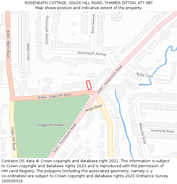 ROSENEATH COTTAGE, GIGGS HILL ROAD, THAMES DITTON, KT7 0BT: Location map and indicative extent of plot