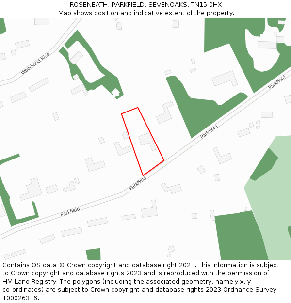ROSENEATH, PARKFIELD, SEVENOAKS, TN15 0HX: Location map and indicative extent of plot