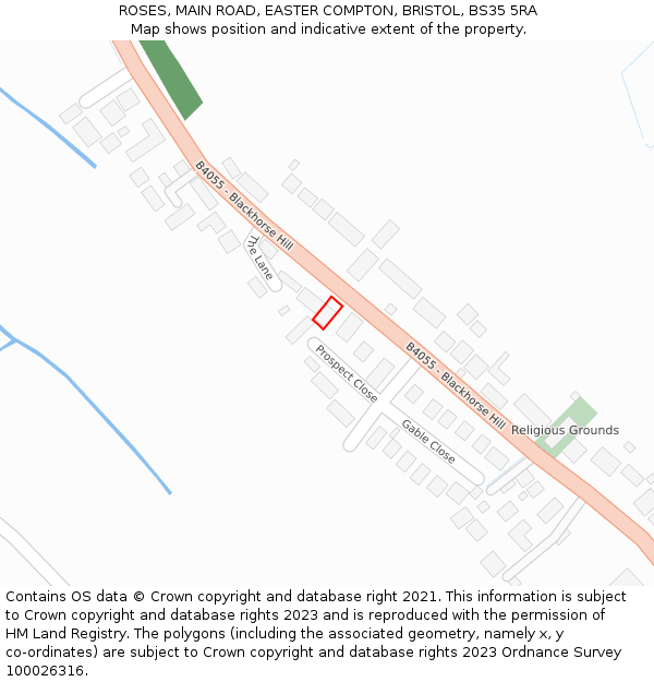 ROSES, MAIN ROAD, EASTER COMPTON, BRISTOL, BS35 5RA: Location map and indicative extent of plot