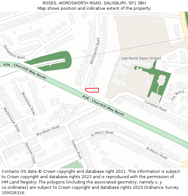 ROSES, WORDSWORTH ROAD, SALISBURY, SP1 3BH: Location map and indicative extent of plot