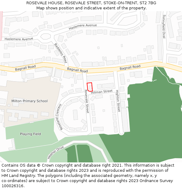 ROSEVALE HOUSE, ROSEVALE STREET, STOKE-ON-TRENT, ST2 7BG: Location map and indicative extent of plot