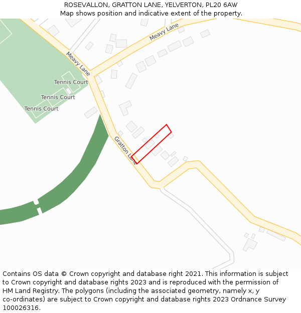 ROSEVALLON, GRATTON LANE, YELVERTON, PL20 6AW: Location map and indicative extent of plot