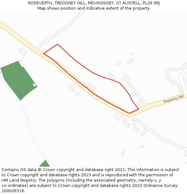 ROSEVERTH, TREGONEY HILL, MEVAGISSEY, ST AUSTELL, PL26 6RJ: Location map and indicative extent of plot