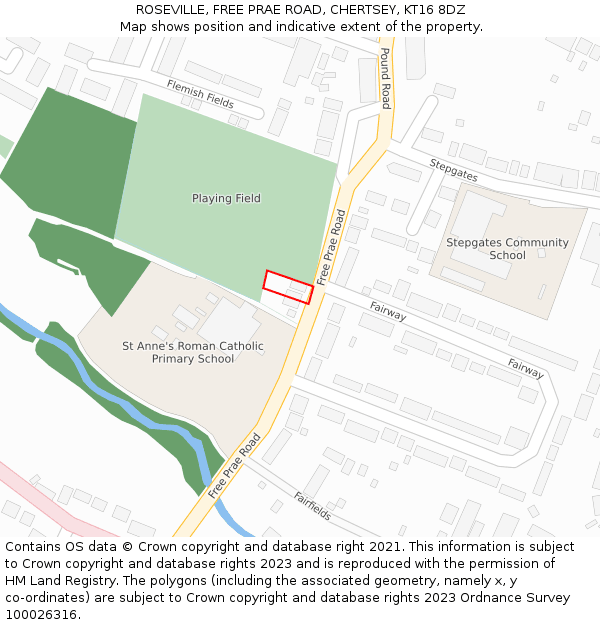 ROSEVILLE, FREE PRAE ROAD, CHERTSEY, KT16 8DZ: Location map and indicative extent of plot
