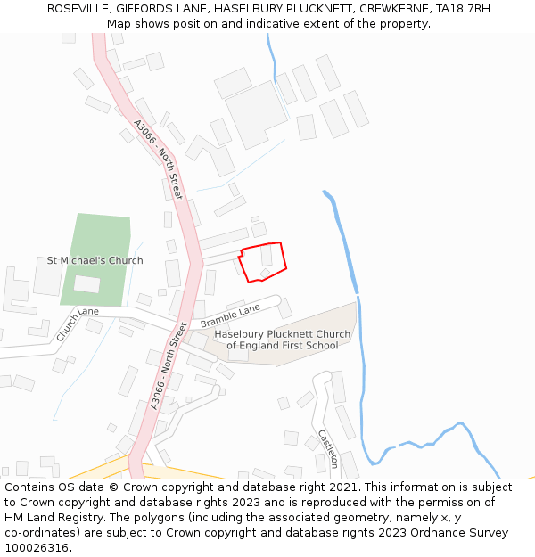 ROSEVILLE, GIFFORDS LANE, HASELBURY PLUCKNETT, CREWKERNE, TA18 7RH: Location map and indicative extent of plot