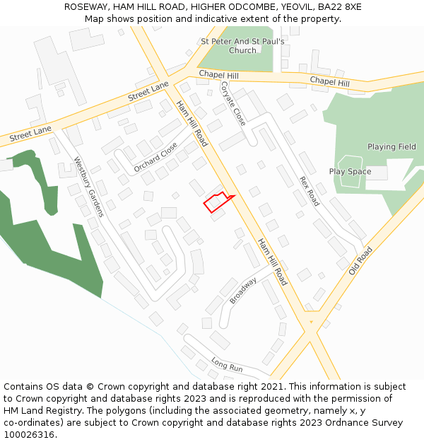 ROSEWAY, HAM HILL ROAD, HIGHER ODCOMBE, YEOVIL, BA22 8XE: Location map and indicative extent of plot