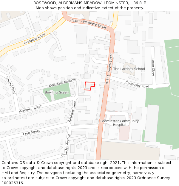 ROSEWOOD, ALDERMANS MEADOW, LEOMINSTER, HR6 8LB: Location map and indicative extent of plot
