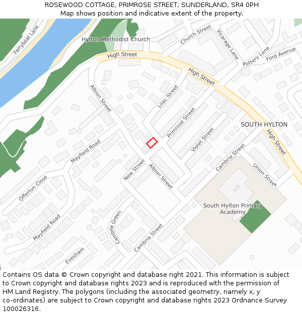 ROSEWOOD COTTAGE, PRIMROSE STREET, SUNDERLAND, SR4 0PH: Location map and indicative extent of plot
