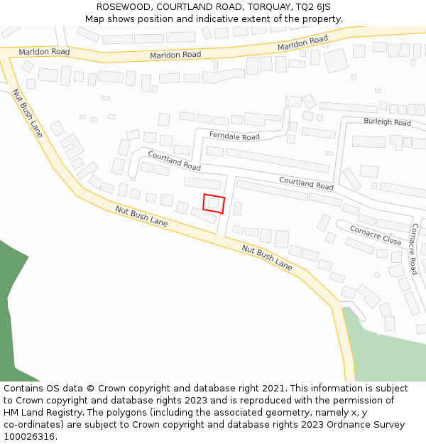 ROSEWOOD, COURTLAND ROAD, TORQUAY, TQ2 6JS: Location map and indicative extent of plot