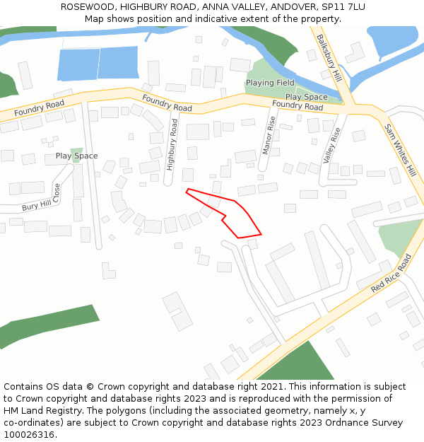ROSEWOOD, HIGHBURY ROAD, ANNA VALLEY, ANDOVER, SP11 7LU: Location map and indicative extent of plot