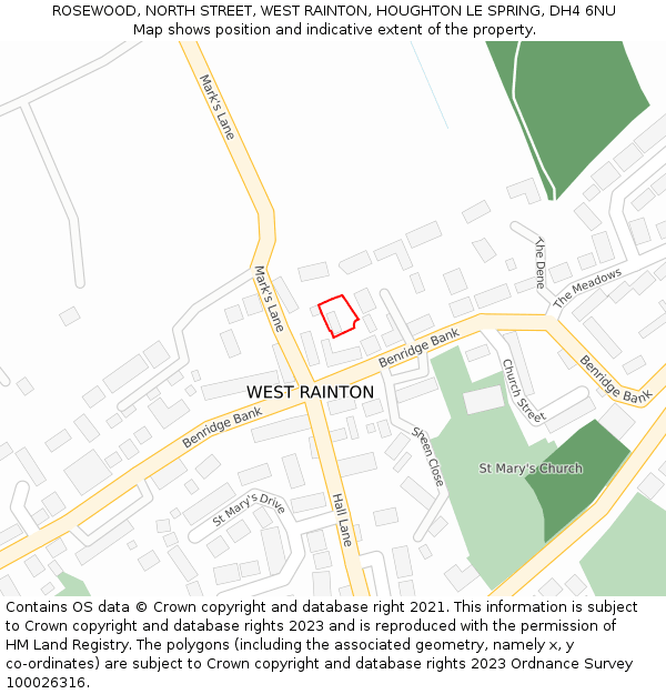 ROSEWOOD, NORTH STREET, WEST RAINTON, HOUGHTON LE SPRING, DH4 6NU: Location map and indicative extent of plot