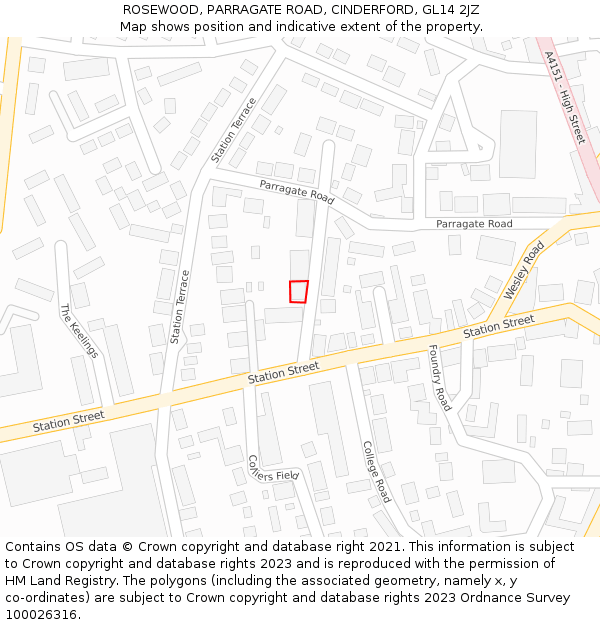 ROSEWOOD, PARRAGATE ROAD, CINDERFORD, GL14 2JZ: Location map and indicative extent of plot