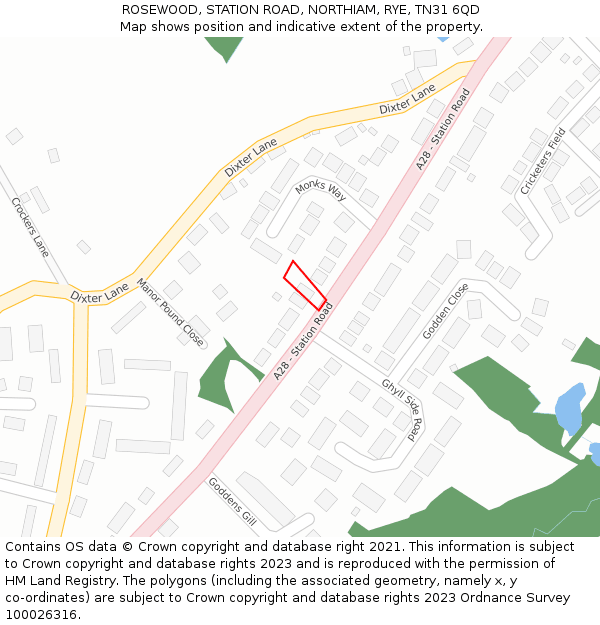 ROSEWOOD, STATION ROAD, NORTHIAM, RYE, TN31 6QD: Location map and indicative extent of plot