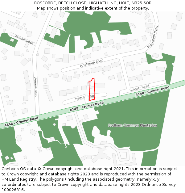 ROSFORDE, BEECH CLOSE, HIGH KELLING, HOLT, NR25 6QP: Location map and indicative extent of plot