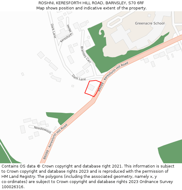 ROSHNI, KERESFORTH HILL ROAD, BARNSLEY, S70 6RF: Location map and indicative extent of plot