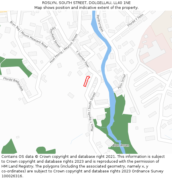 ROSLYN, SOUTH STREET, DOLGELLAU, LL40 1NE: Location map and indicative extent of plot