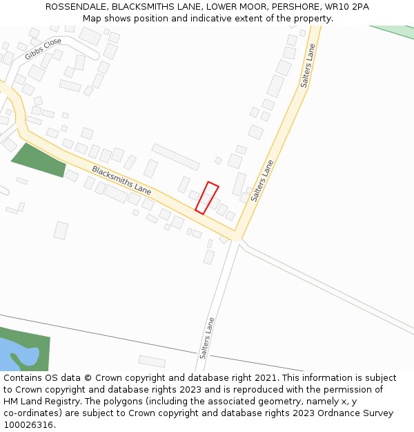 ROSSENDALE, BLACKSMITHS LANE, LOWER MOOR, PERSHORE, WR10 2PA: Location map and indicative extent of plot