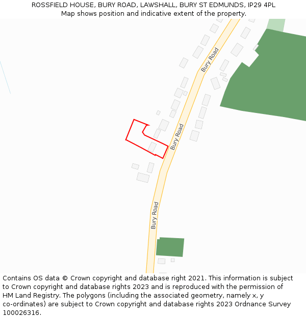 ROSSFIELD HOUSE, BURY ROAD, LAWSHALL, BURY ST EDMUNDS, IP29 4PL: Location map and indicative extent of plot