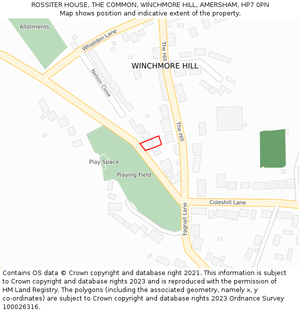 ROSSITER HOUSE, THE COMMON, WINCHMORE HILL, AMERSHAM, HP7 0PN: Location map and indicative extent of plot