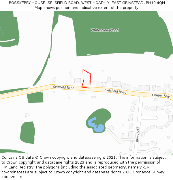 ROSSKERRY HOUSE, SELSFIELD ROAD, WEST HOATHLY, EAST GRINSTEAD, RH19 4QN: Location map and indicative extent of plot