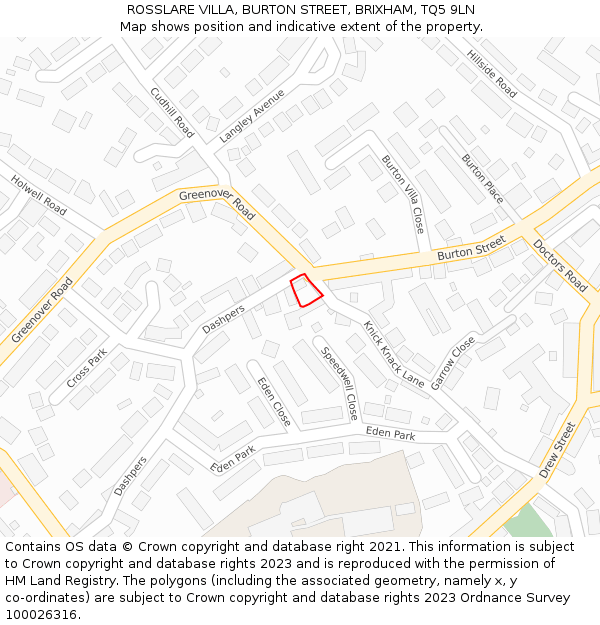ROSSLARE VILLA, BURTON STREET, BRIXHAM, TQ5 9LN: Location map and indicative extent of plot