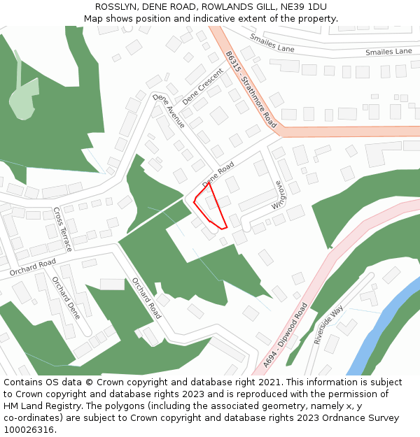 ROSSLYN, DENE ROAD, ROWLANDS GILL, NE39 1DU: Location map and indicative extent of plot