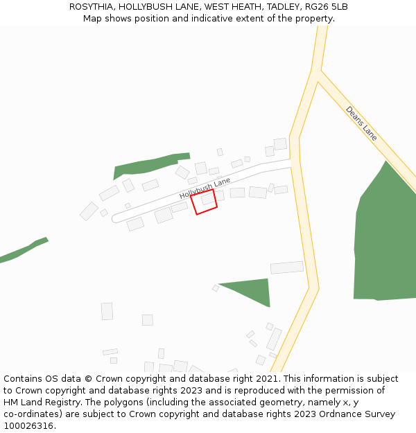 ROSYTHIA, HOLLYBUSH LANE, WEST HEATH, TADLEY, RG26 5LB: Location map and indicative extent of plot