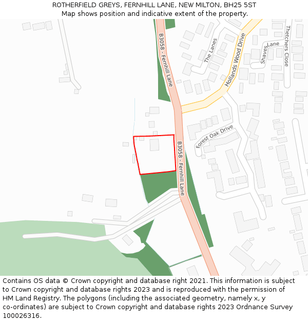 ROTHERFIELD GREYS, FERNHILL LANE, NEW MILTON, BH25 5ST: Location map and indicative extent of plot