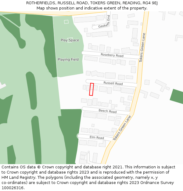 ROTHERFIELDS, RUSSELL ROAD, TOKERS GREEN, READING, RG4 9EJ: Location map and indicative extent of plot
