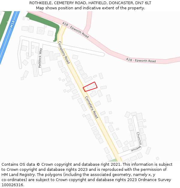ROTHKEELE, CEMETERY ROAD, HATFIELD, DONCASTER, DN7 6LT: Location map and indicative extent of plot