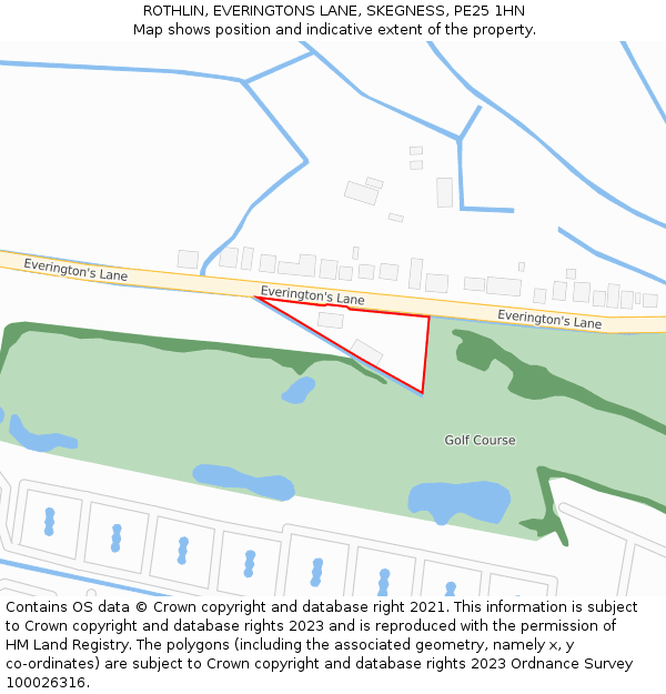 ROTHLIN, EVERINGTONS LANE, SKEGNESS, PE25 1HN: Location map and indicative extent of plot